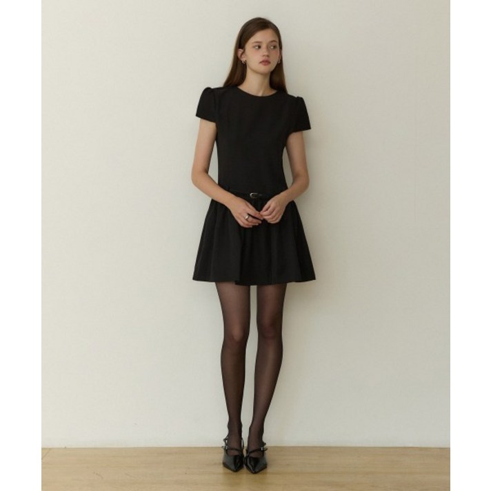 ADAUL Allure cap flare belted mini dress  black