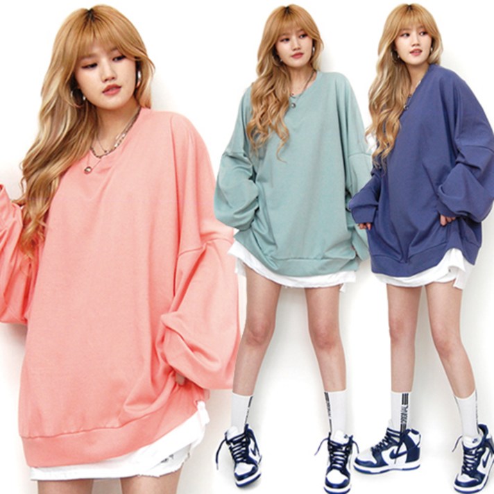 통통마녀  올박스 레이어드 맨투맨 6 컬러 4XL  남여공용  오버사이즈  기모 포함 판매