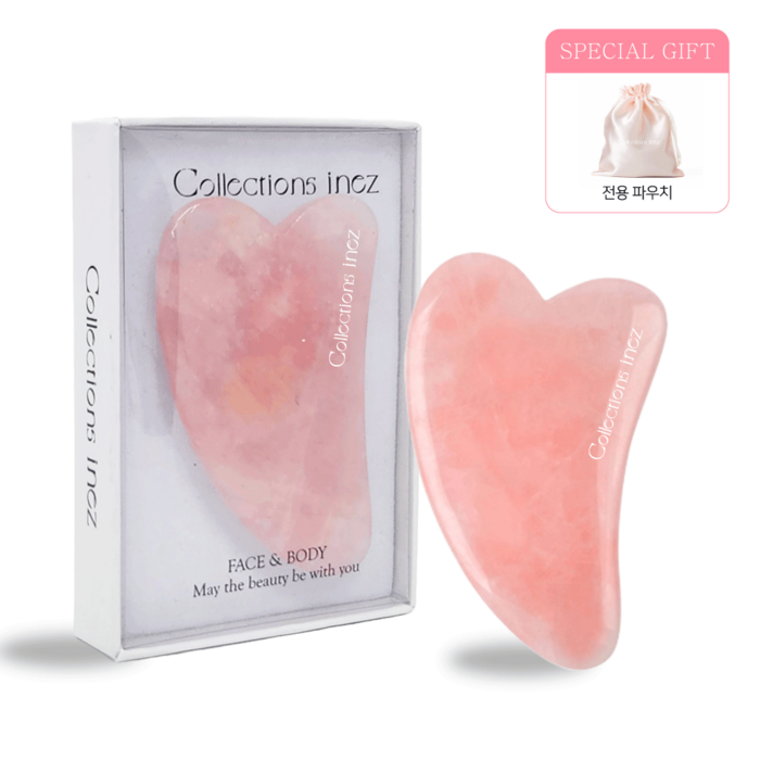 이네즈 로즈쿼츠 괄사 빅하트 얼굴 림프 승모근 마사지기 파우치,알콜스왑 증정, 2개 이네즈 로즈쿼츠 괄사 빅하트 얼굴 림프 승모근 마사지기 파우치,알콜스왑 증정, 2개