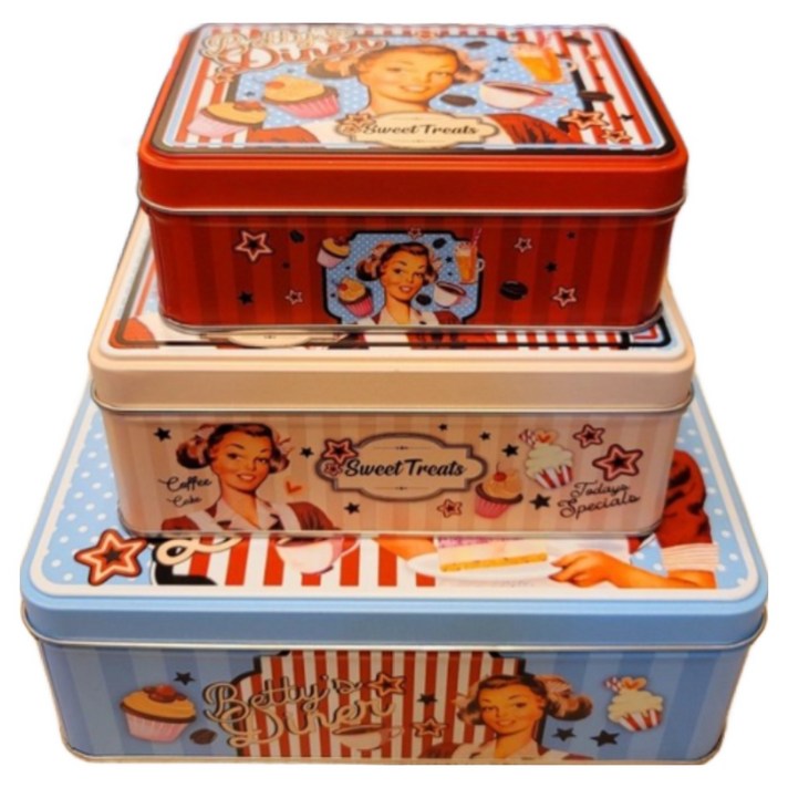 파스텔 레트로 다용도 틴 케이스 디저트 수납함 3P세트 보관함 인테리어 소품 디자인 상품