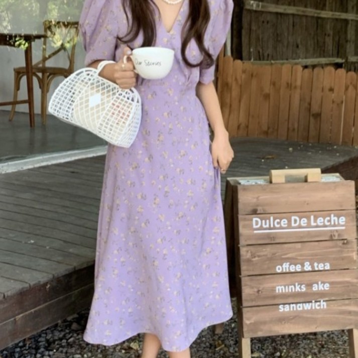 메이첼 브이넥 A라인 플라워 롱 원피스 00862 빅사이즈 포함