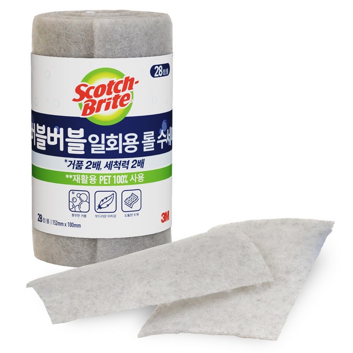 스카치브라이트 3M 버블버블 일회용 롤 수세미, 28개입, 1개