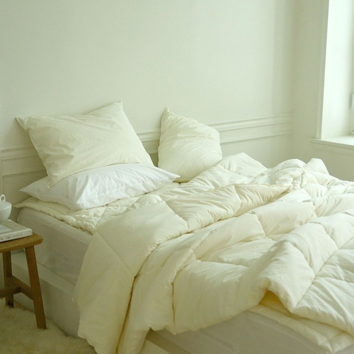 플로라침구 워싱 메리노울 사계절용 양모 차렵이불 베개세트