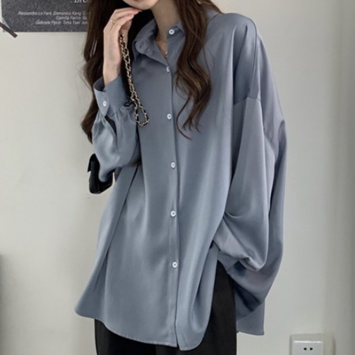 피어니스트 여성용 루즈핏 캐주얼 실키 셔츠 피어니스트 여성용 루즈핏 캐주얼 실키 셔츠