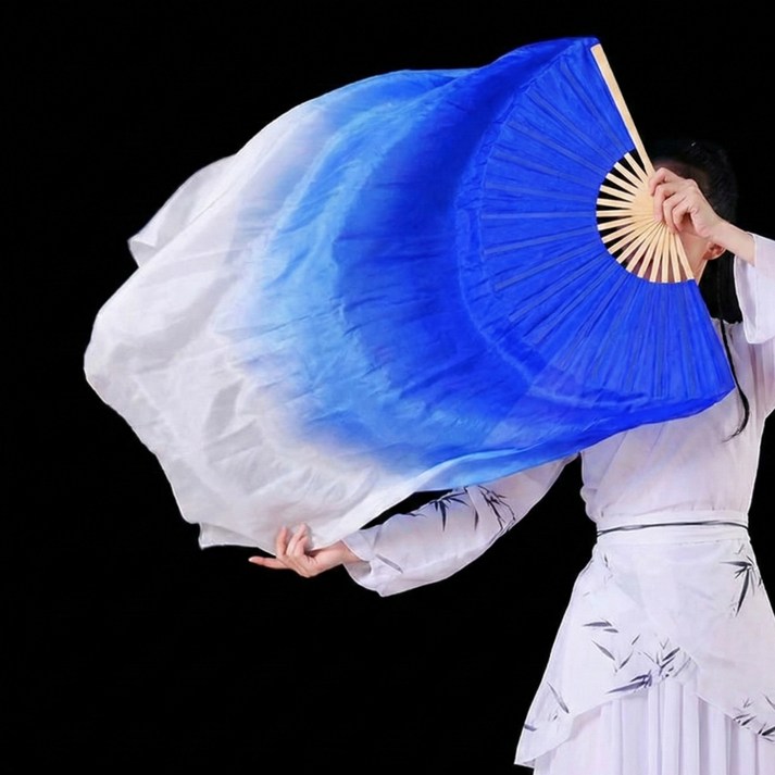 마켓피아 로얄블루 그라데이션 실크 전통 무용부채 14 36 x 40 cm, B타입, 1개