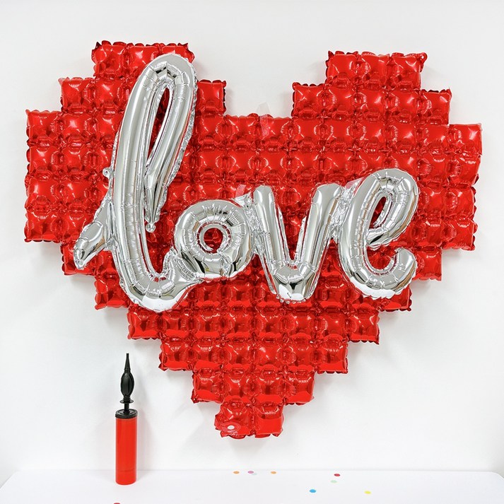 리빙다 러브 하트 풍선 세트, 실버  레드, 1세트