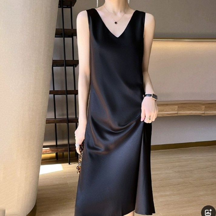 FANSYLI 여름 새틴 나시 원피스 여성 신상 이너 민소매 a라인 원피스 롱 원피스 W2504A19