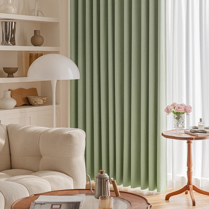 커튼킹 포근한 셰닐 쉐우도암막커튼 거실커텐 호텔식나비주름암막커튼 핀형 창문커튼 2p 일반커튼레일