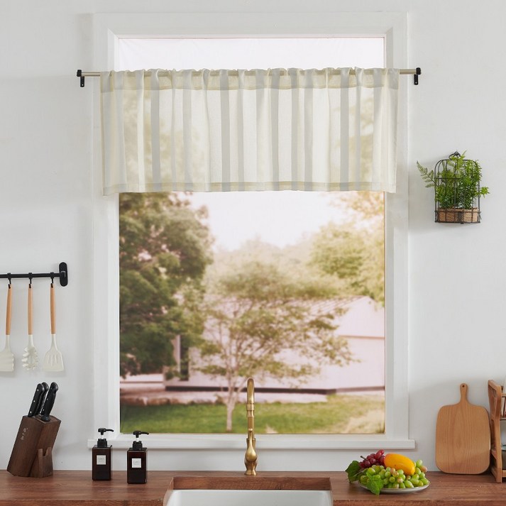 커튼킹 주방커튼 창문가리개커튼 쉬폰바란스 주방 창문커텐 예쁜주방커텐 발란스 스트라이프 미니커튼 봉집형 1p