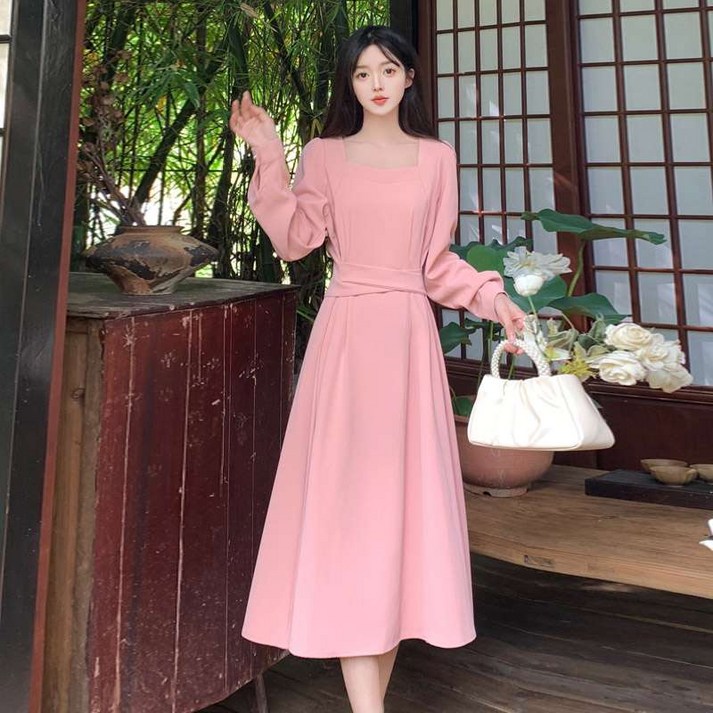 가을 긴팔 스퀘어넥 원피스 여성 빅사이즈