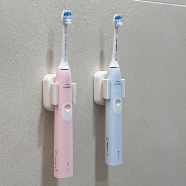 유주리빙 조리도구 전동칫솔 오토그립 무타공 만능 거치대, 화이트, 2개