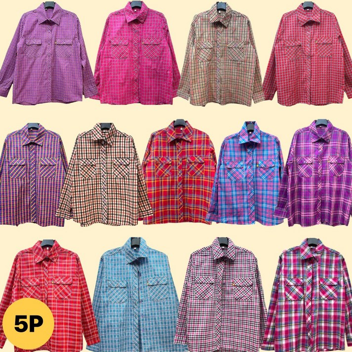 옥이딸 여자 체크 남방 작업복 상의 농사 긴팔 셔츠 빅사이즈