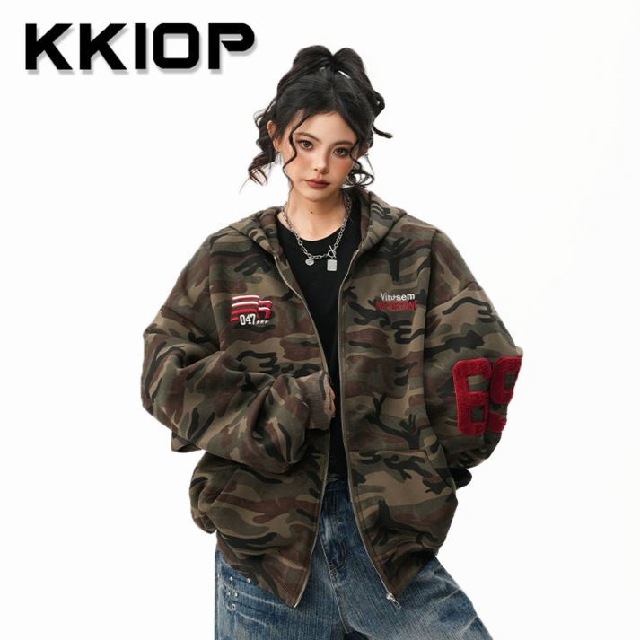 KKIOP 미국 카무플라주 카디건 여남여 추동 빈티지 루즈핏 캐주얼 후드 코트
