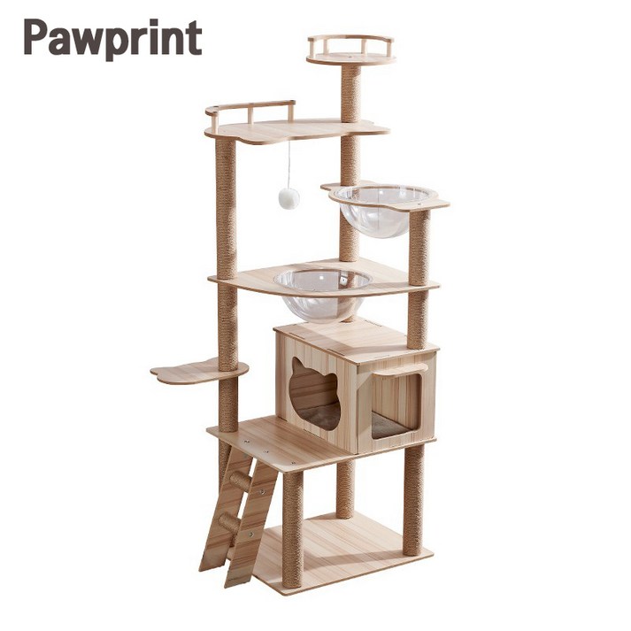 Pawprint 캣타워 고양이 스크래쳐, 안정적인 원목 구조로 튼튼하고 견고함, 다층 구조로 다양한 놀이와 휴식 공간 제공, 대형 및 소형 고양이 모두 사용 가능, 실내 인테리어에 Pawprint 캣타워 고양이 스크래쳐, 안정적인 원목 구조로 튼튼하고 견고함, 다층 구조로 다양한 놀이와 휴식 공간 제공, 대형 및 소형 고양이 모두 사용 가능, 실내 인테리어에