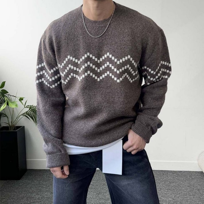 프리미엄 두꺼운 겨울니트 부드러운 오버핏 울 물결 라운드니트