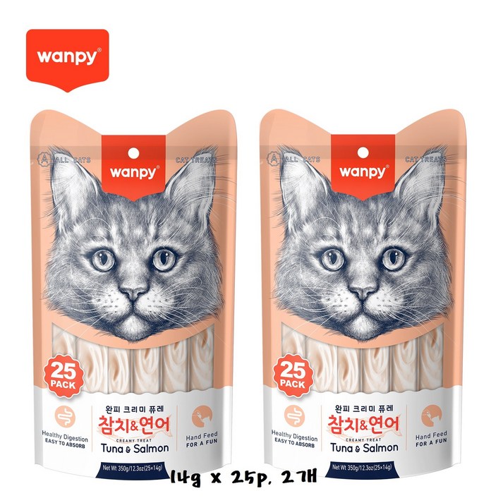 완피 크리미 퓨레 14g x 25p x 2봉, 짜먹는 고양이 츄르 간식, 14g 50개, 2개 완피 크리미 퓨레 14g x 25p x 2봉, 짜먹는 고양이 츄르 간식, 14g 50개, 2개