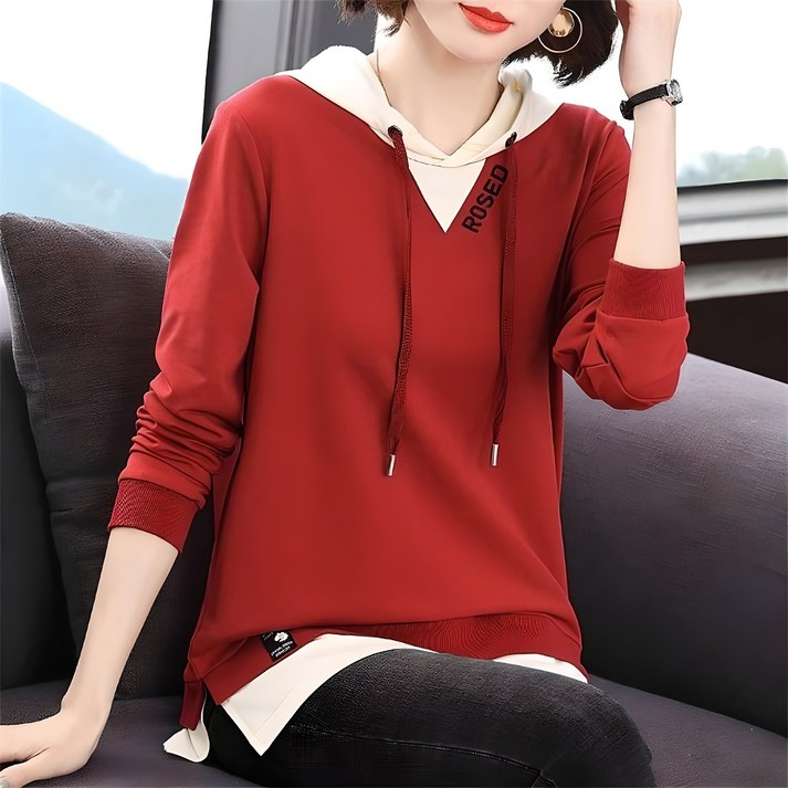 besteffie 후드티 중년여성 40대여성티셔츠 여자긴팔티 티셔츠 중년여성의류 E88