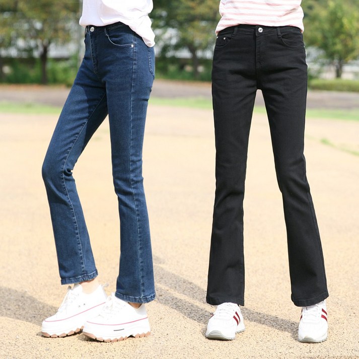 동대문스타일 여자청바지 세미부츠컷 스판 중청 & 블랙 여성 봄 가을 데님 팬츠