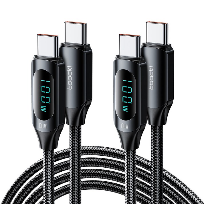 TOOCKI 알루미늄 합금으로 디스플레이 CC 100w 고속 충전케이블, 2m, 블랙, 2개