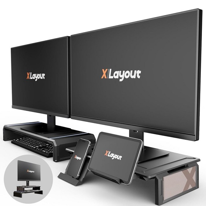 Xlayout 듀얼 모니터 스탠드 접이식 USB 3 0 허브 타입 C 충전 포트