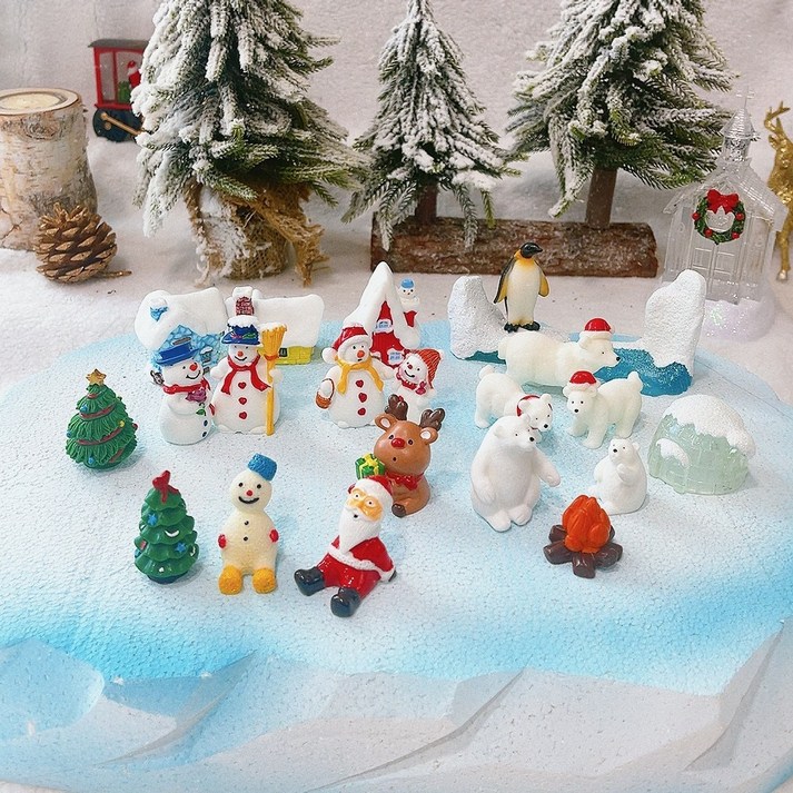 춤추는곰돌이 크리스마스 ﻿미니어처 산타 눈사람 사슴 펭귄 북극곰 이글루 장식 인테리어 소품, 빨간모자눈사람