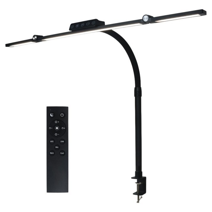 루미라인 와이드 듀얼폴딩 클램프타입 리모컨 책상용 LED 스탠드, 블랙