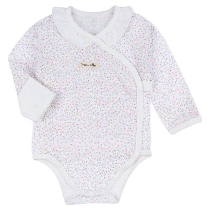오가닉붐 유아용 잔꽃 매쉬 스냅 배냇 긴소 바디슈트