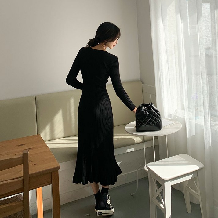 떳다그녀 코리드 골지 니트 롱 원피스