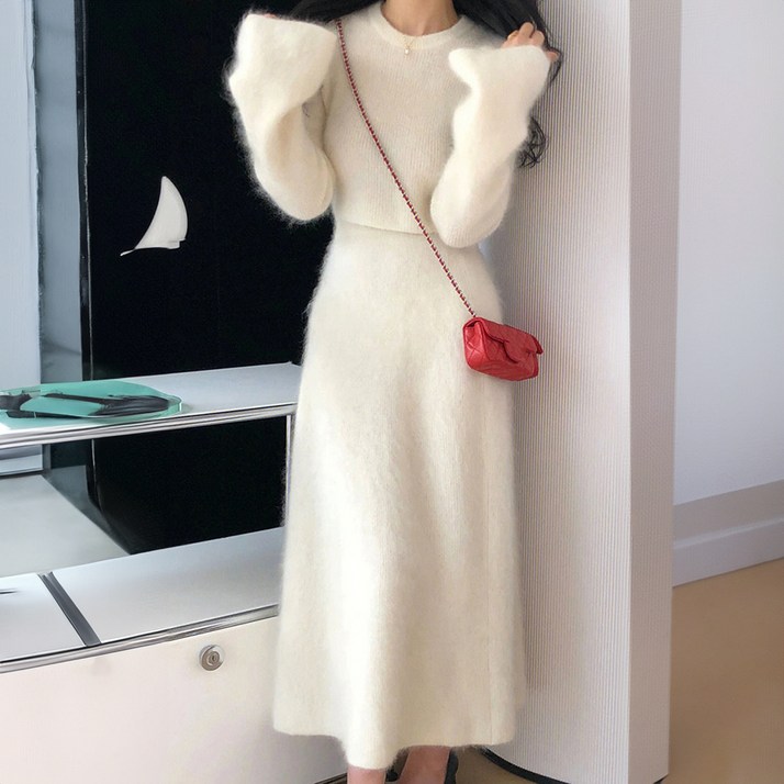 시크힐즈 부들 니트 롱 스커트 투피스 세트 00740