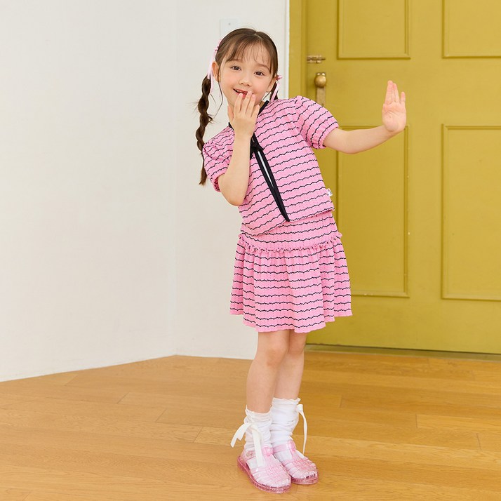 릴리푸리 여아용 웨이브리본 가디건 상하복