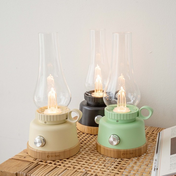 눈키 랜턴 캠핑 감성 무드등 휴대용 충전식 LED 호롱불 케이스포함, 파스텔그린, 1개