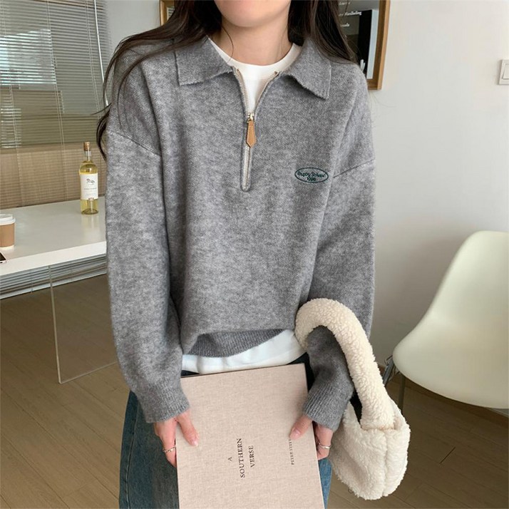 KDNC 여성 추동 니트 칼라넥 스웨터 기본핏 집업 맨투맨