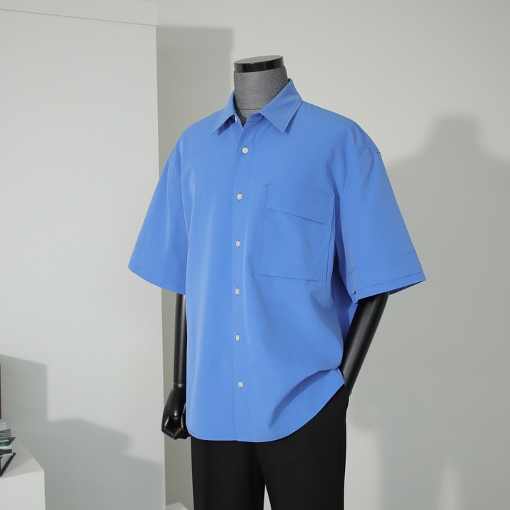 리버클래시 LLM31505BL [OVER-FIT SHIRT] 포켓 소매 레이어드 반팔 셔츠 블루