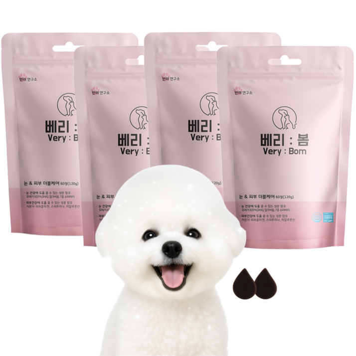 베리봄 강아지 눈 영양제 피부 눈물자국 오메가3, 60정, 종합영양제, 4개