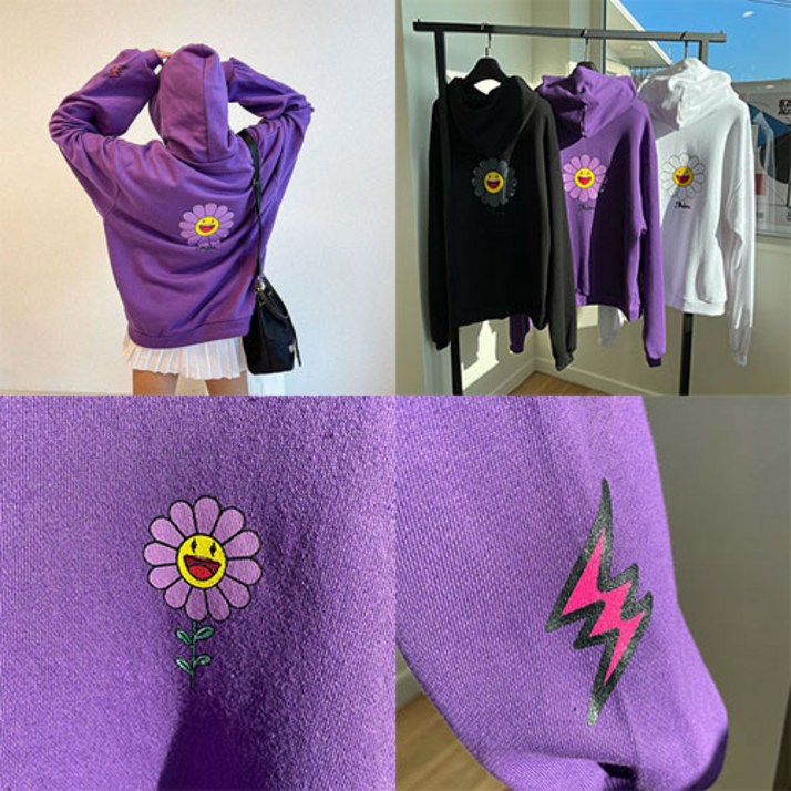 남녀공용 해바라기 나염 카이카이키키 소프트쭈리 후디 후드티셔츠3color