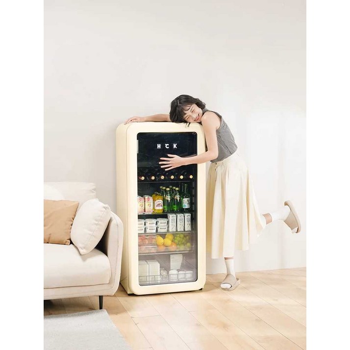 HCK 투명 미니 냉장고 가정용 사무실 와인 저장