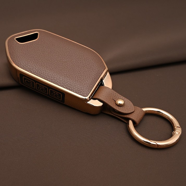 기아 EV9 EV3 EV4 EV6 호환 TPU 가죽 자동차 스마트 키 케이스 차 키홀더, 7버튼TL07, 브라운골드