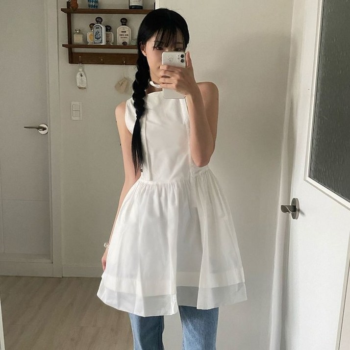 어다울 Double flare mini dress - ivory