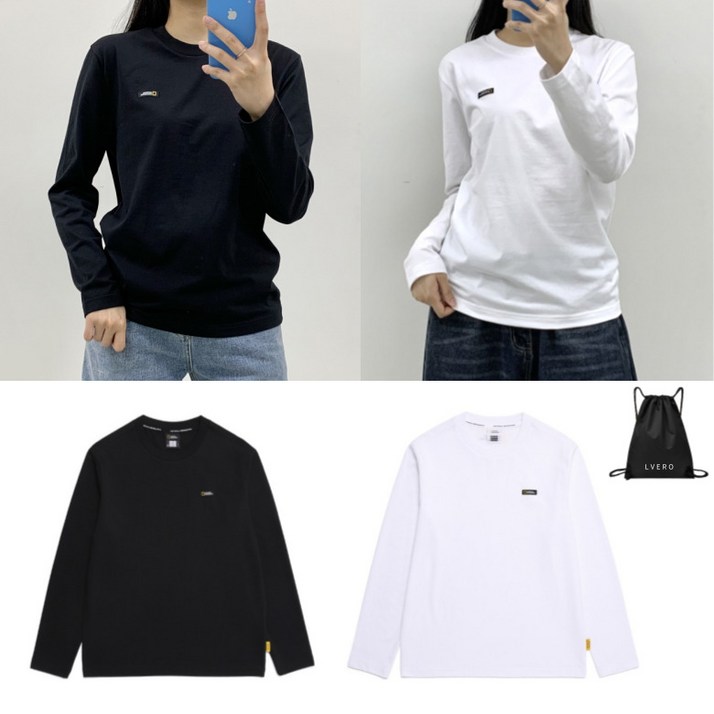 내셔널지오그래픽 긴팔 티셔츠 남녀공용 베이직 로고 커플 레이어드 긴팔티 면티(르베로가방 지급)