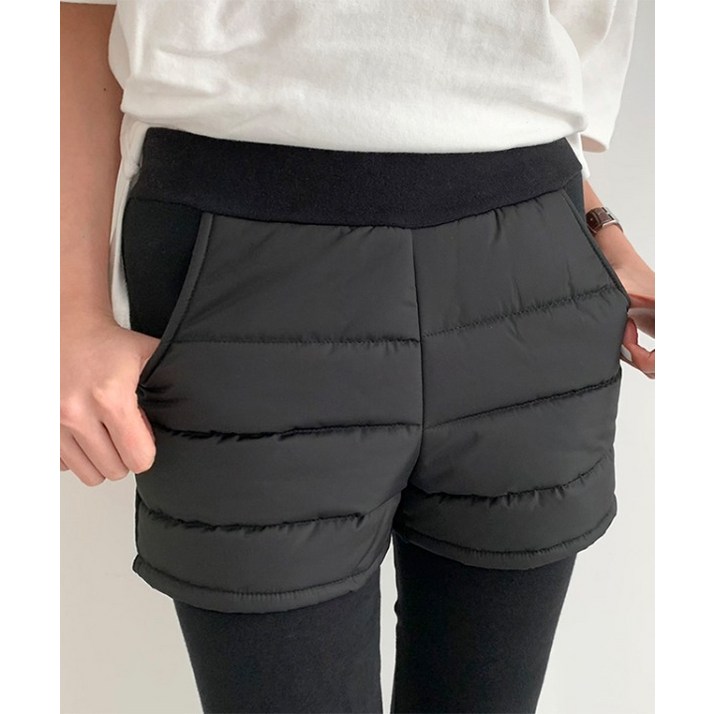 F XL 누빔 패딩 밴딩 밍크퍼 피치 기모 반바지레깅스 겨울 도톰 주머니