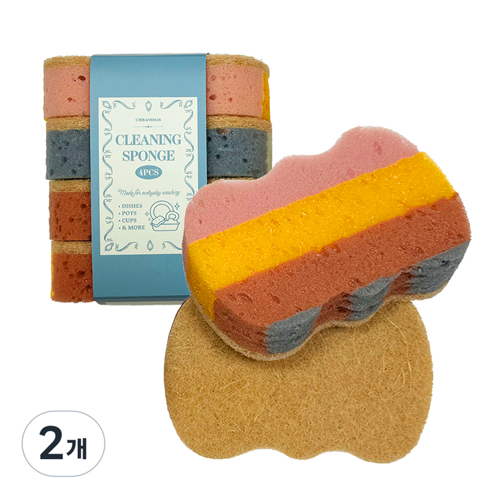 어반담 양면 무흡집 천연 스펀지 수세미, 2개, 4개입