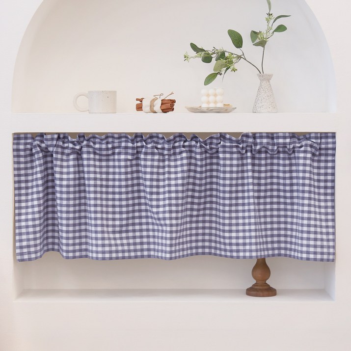 포홈 핸드메이드 파스텔체크 봉집형 커튼