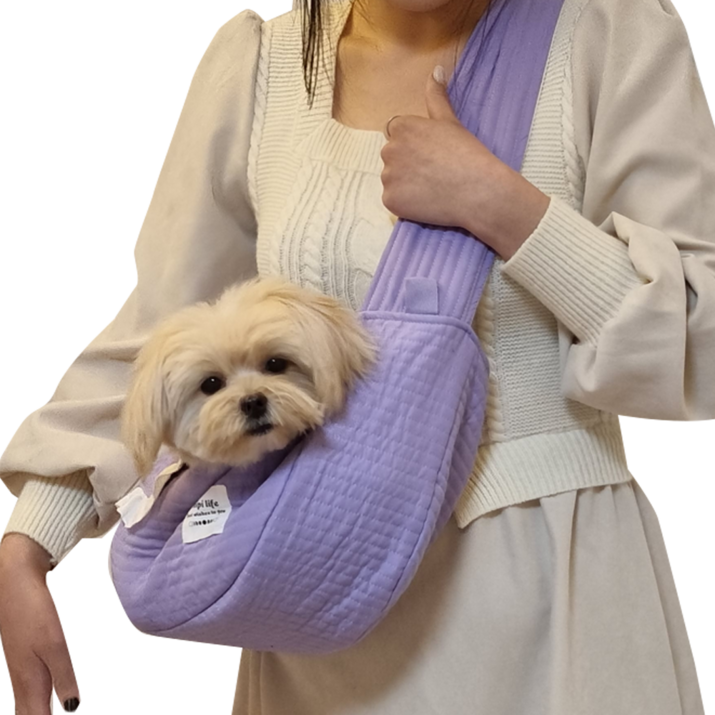 난펫 강아지 고양이 꽃무늬 슬링백 이동 산책 가방 포대기, 연보라
