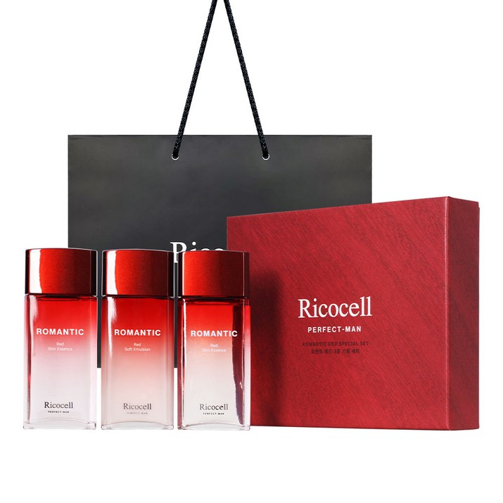 리코셀 퍼펙트맨 로맨틱 레드 3종 기획 세트쇼핑백남성 스킨 로션 150ml 미백 주름개선 기능성 대용량 선물세트, 1개