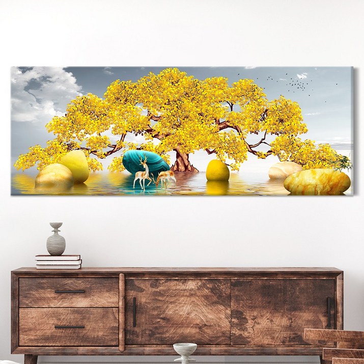 [인메이블] 돈들어오는 황금 돈나무 그림 거실 풍수 인테리어 대형 와이드 캔버스 액자 집들이 개업 선물 7677128313