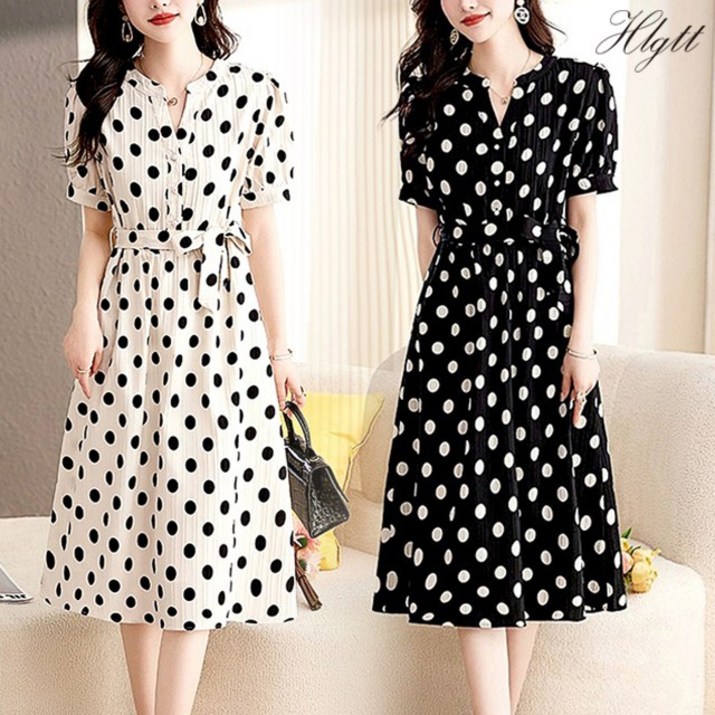 헬리꽁땡 여성용 여름 도트 시어서커 원피스벨트 도트원피스 하객룩5588까지