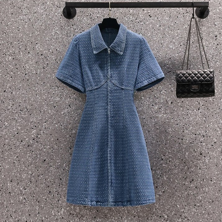 COMIRST 여성 봄 여름 빅사이즈 캐쥬얼 데님 반소매 원피스 4XL까지
