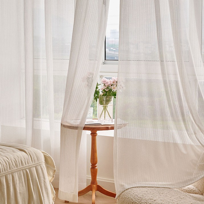 지앤와이 헤링본 레이스 거실 긴창 아일렛형 커튼 2p