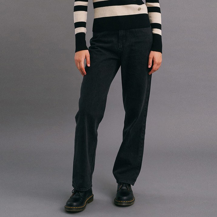 올리브데올리브 여성용 일자핏 흑청 데님 팬츠