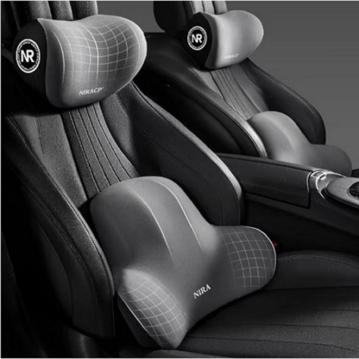 키넬오토 차량용 메모리폼 쿠션세트 목쿠션 요추쿠션, 1세트, 그레이